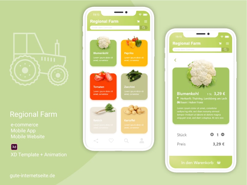 App Design Lebensmittel Regional Farm