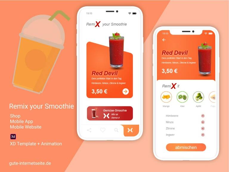 App Design remix your smoothie mobile template adobe xd