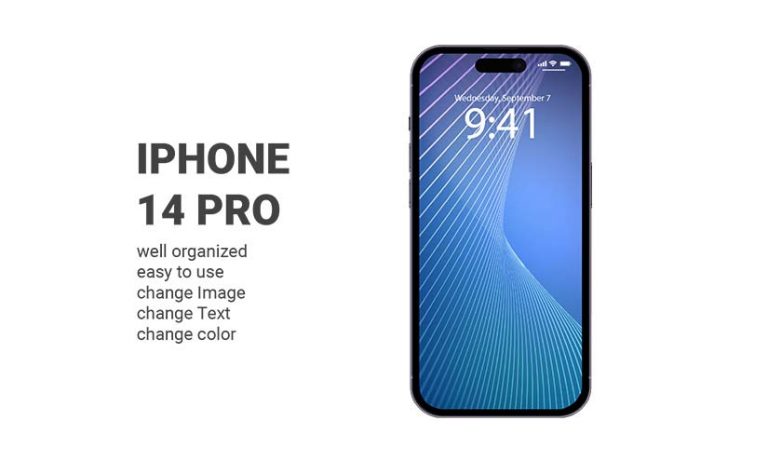 iPhone 14 Pro Vector Mockup in Frontansicht mit Sperrbildschirm