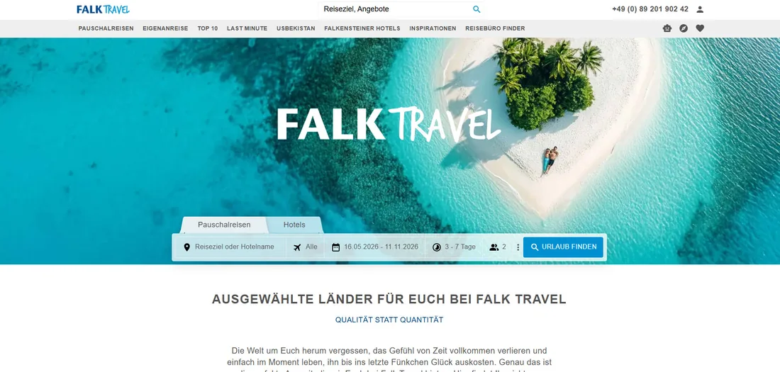 Projekt-Screenshot der Reise-Website falk.travel