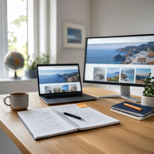 Arbeitsplatz bei der Konzeption und Gestaltung einer Website