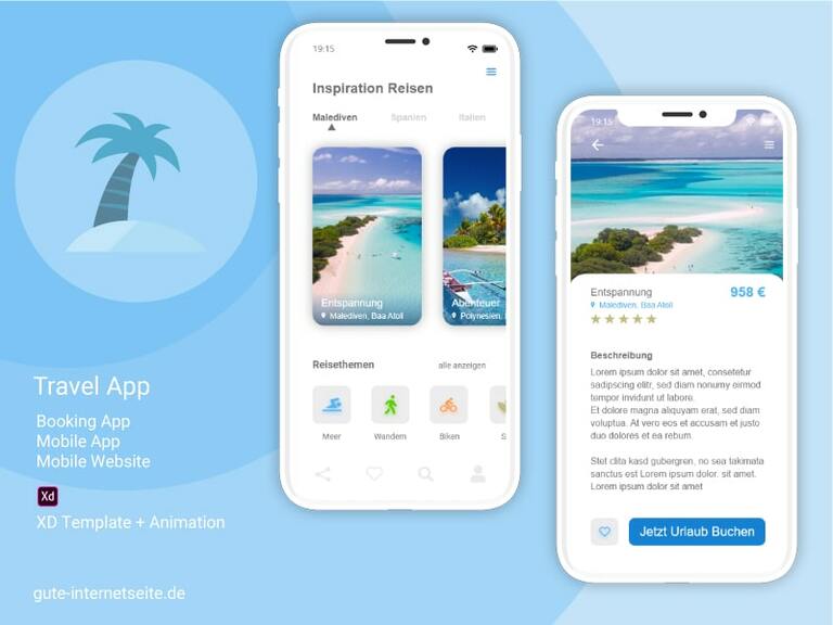 App Design Travel app mobile template adobe xd