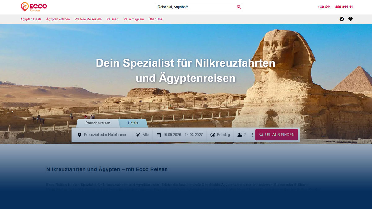 Referenzen 3 Screenshot der Website ecco-reisen.de